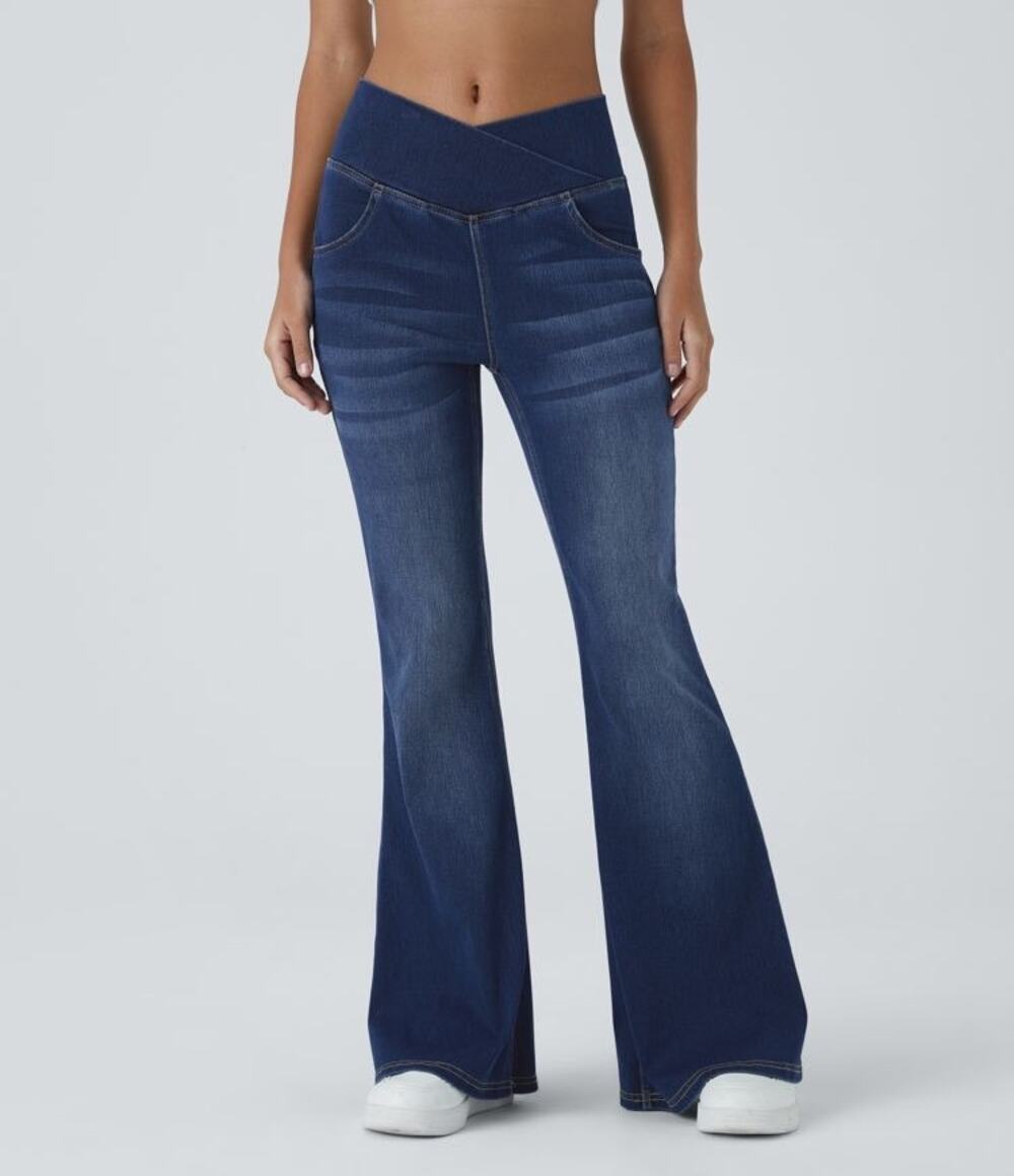 NWT Halara Flex Denim High-Waisted Crossover Flare Jeans Size XL